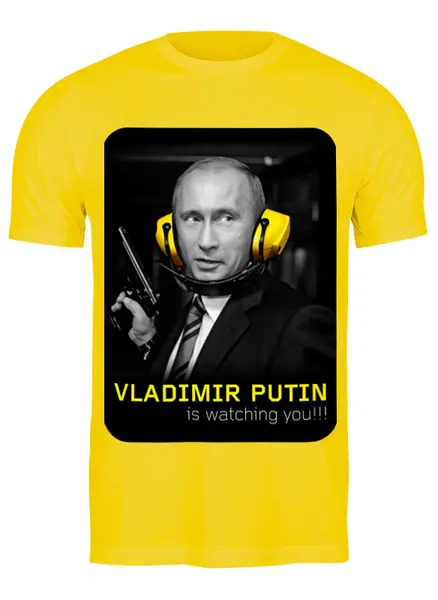 Заказать мужскую футболку в Москве. Футболка классическая VLADIMIR PUTIN is watching you!!! от nikita-moscow - готовые дизайны и нанесение принтов.