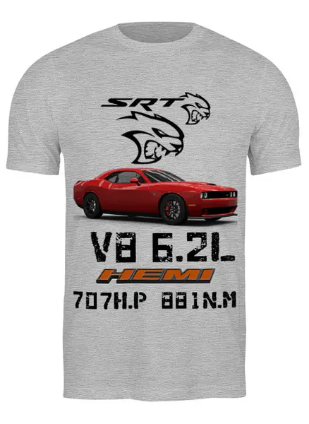 Заказать мужскую футболку в Москве. Футболка классическая Dodge Challenger HELL CAT SRT от TheAndarz  - готовые дизайны и нанесение принтов.