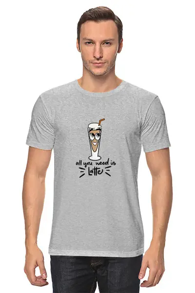 Заказать мужскую футболку в Москве. Футболка классическая All you need is latte от Irina Maksimenkova - готовые дизайны и нанесение принтов.