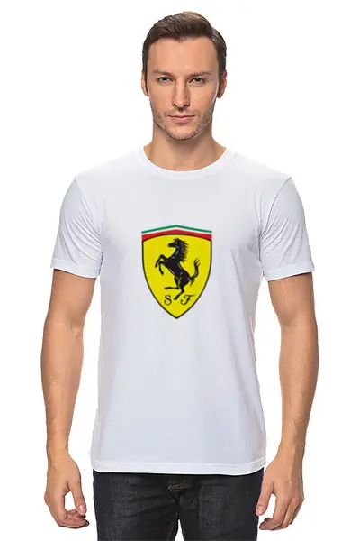 Заказать мужскую футболку в Москве. Футболка классическая Ferrari  от DESIGNER   - готовые дизайны и нанесение принтов.