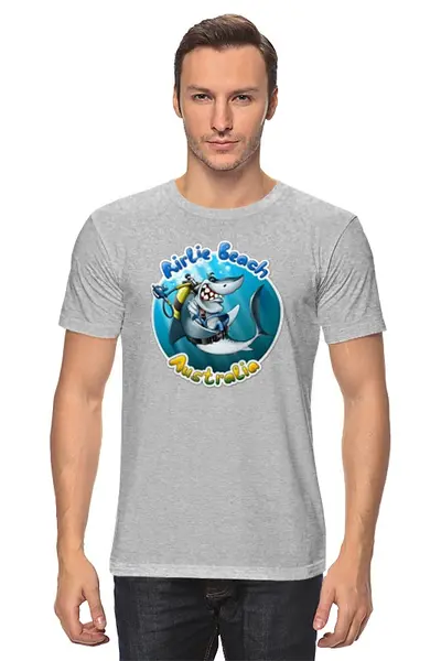 Заказать мужскую футболку в Москве. Футболка классическая Акула с аквалангом от T-shirt print  - готовые дизайны и нанесение принтов.