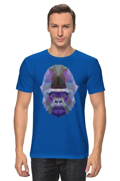 Заказать мужскую футболку в Москве. Футболка классическая Полигональная горилла от oldman - готовые дизайны и нанесение принтов.