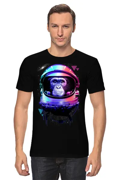 Заказать мужскую футболку в Москве. Футболка классическая Обезьяна космонавт от printik - готовые дизайны и нанесение принтов.