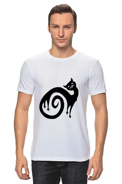 Заказать мужскую футболку в Москве. Футболка классическая Черный кот от bayl - готовые дизайны и нанесение принтов.