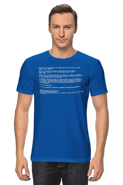 Заказать мужскую футболку в Москве. Футболка классическая Синий экран смерти от Lenin - готовые дизайны и нанесение принтов.