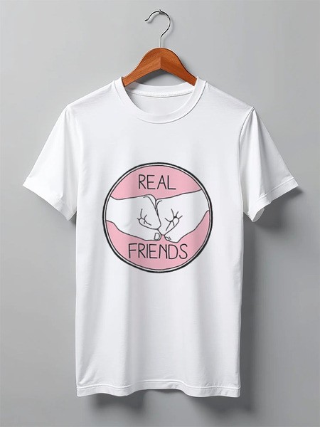 Заказать мужскую футболку в Москве. Футболка классическая REAL FRIENDS от Виктор Гришин - готовые дизайны и нанесение принтов.