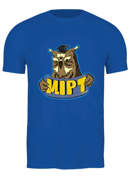 Заказать мужскую футболку в Москве. Футболка классическая MIPT "Сова" синяя от Илья Какурин - готовые дизайны и нанесение принтов.