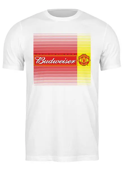 Заказать мужскую футболку в Москве. Футболка классическая Budweiser Manchester United от balden - готовые дизайны и нанесение принтов.
