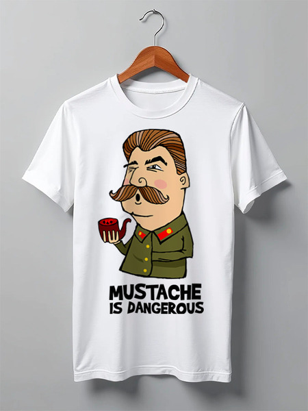 Заказать мужскую футболку в Москве. Футболка классическая Mustache is dangerous от tasya27@mail.ru - готовые дизайны и нанесение принтов.
