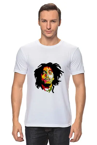 Заказать мужскую футболку в Москве. Футболка классическая Боб Марли от YellowCloverShop - готовые дизайны и нанесение принтов.