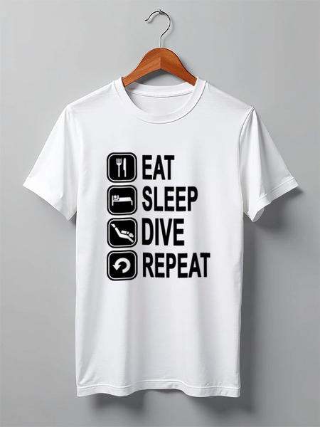Заказать мужскую футболку в Москве. Футболка классическая Eat sleep dive от enjoydiving - готовые дизайны и нанесение принтов.