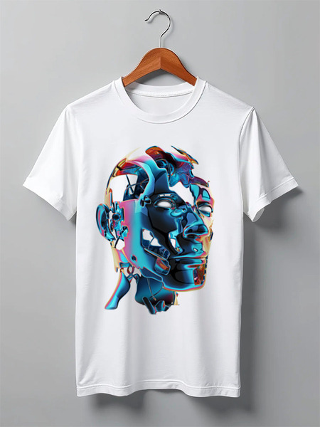 Заказать мужскую футболку в Москве. Футболка классическая Metallic face(blue) от Павел Андреевич - готовые дизайны и нанесение принтов.