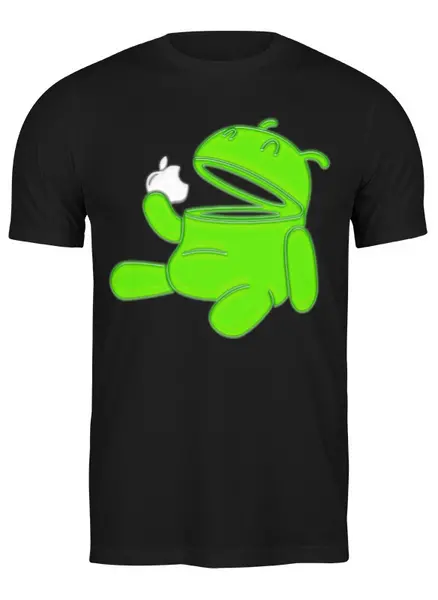 Заказать мужскую футболку в Москве. Футболка классическая Android Eats Apple от balden - готовые дизайны и нанесение принтов.