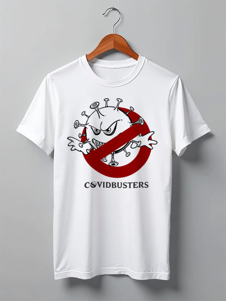 Заказать мужскую футболку в Москве. Футболка классическая Covidbusters от Рустам Юсупов - готовые дизайны и нанесение принтов.