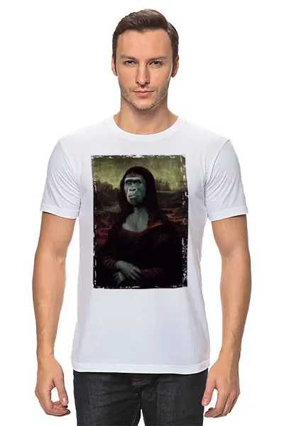 Заказать мужскую футболку в Москве. Футболка классическая Мона Лиза арт от Savara - готовые дизайны и нанесение принтов.