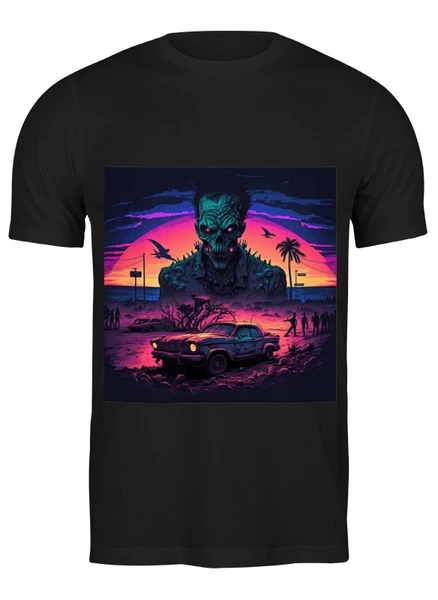 Заказать мужскую футболку в Москве. Футболка классическая Zombie Retrowave от scoopysmith - готовые дизайны и нанесение принтов.