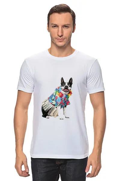 Заказать мужскую футболку в Москве. Футболка классическая Собака, на пляже отдыхака от dyzel1 - готовые дизайны и нанесение принтов.