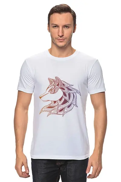 Заказать мужскую футболку в Москве. Футболка классическая Стилизованный волк от kiile - готовые дизайны и нанесение принтов.