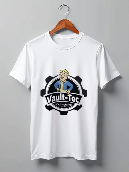 Заказать мужскую футболку в Москве. Футболка классическая Fallout  Vault-Tec от cherdantcev - готовые дизайны и нанесение принтов.