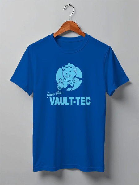 Заказать мужскую футболку в Москве. Футболка классическая Fallout  Vault-Tec от cherdantcev - готовые дизайны и нанесение принтов.