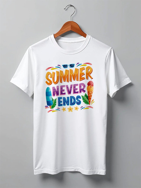 Заказать мужскую футболку в Москве. Футболка классическая SUMMER NEVER ENDS от balden - готовые дизайны и нанесение принтов.