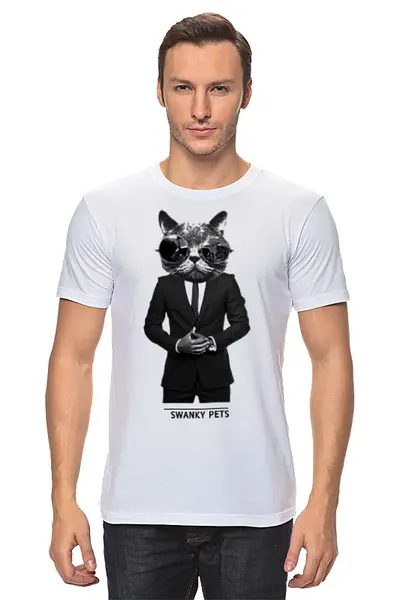 Заказать мужскую футболку в Москве. Футболка классическая Монохромный кот от DesertHawk - готовые дизайны и нанесение принтов.
