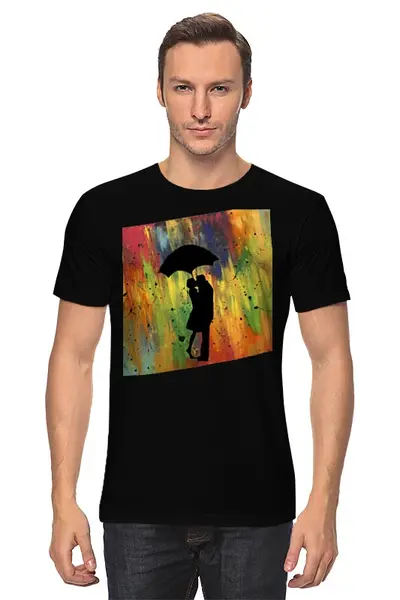 Заказать мужскую футболку в Москве. Футболка классическая Двое под дождём от Владимир - готовые дизайны и нанесение принтов.