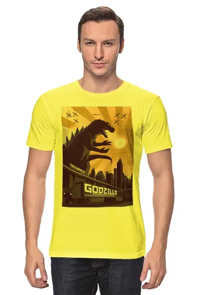 Заказать мужскую футболку в Москве. Футболка классическая Godzilla yellow от KinoArt - готовые дизайны и нанесение принтов.