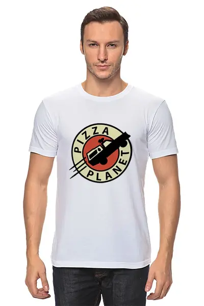 Заказать мужскую футболку в Москве. Футболка классическая Планета пиццы от Romanova - готовые дизайны и нанесение принтов.