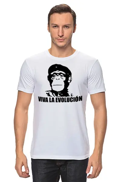 Заказать мужскую футболку в Москве. Футболка классическая Viva La Evolucion от Leichenwagen - готовые дизайны и нанесение принтов.