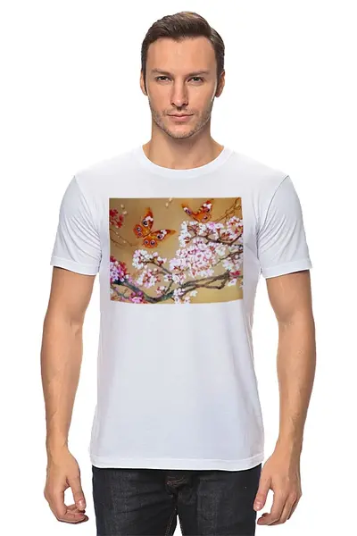 Заказать мужскую футболку в Москве. Футболка классическая Бабочки на цветущей вишне. от etherealmist - готовые дизайны и нанесение принтов.