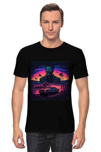 Заказать мужскую футболку в Москве. Футболка классическая Zombie Retrowave от scoopysmith - готовые дизайны и нанесение принтов.