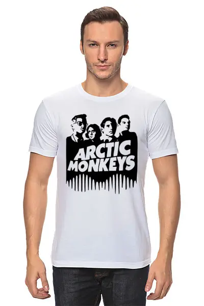 Заказать мужскую футболку в Москве. Футболка классическая Arctic Monkeys состав группы от Елена Елена - готовые дизайны и нанесение принтов.
