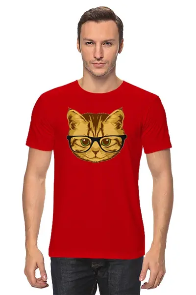 Заказать мужскую футболку в Москве. Футболка классическая Кот в очках от printik - готовые дизайны и нанесение принтов.