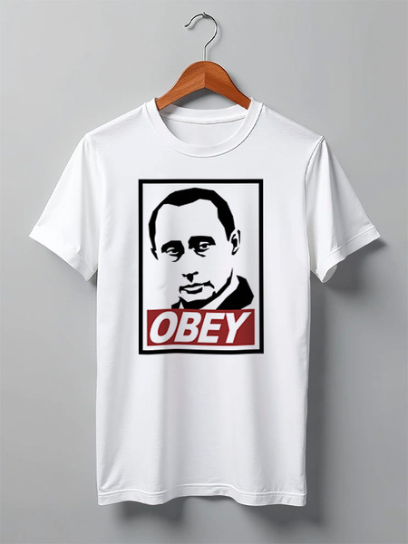 Заказать мужскую футболку в Москве. Футболка классическая Путин OBEY от printik - готовые дизайны и нанесение принтов.