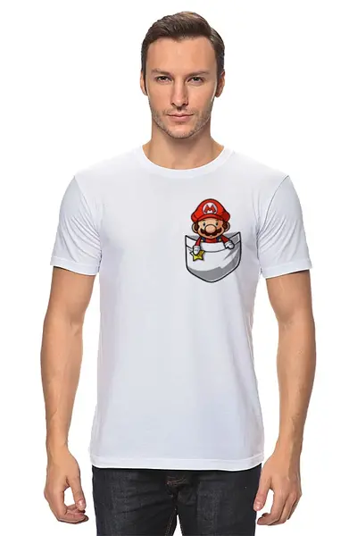 Заказать мужскую футболку в Москве. Футболка классическая карманный Марио от Mesk08 - готовые дизайны и нанесение принтов.