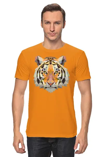Заказать мужскую футболку в Москве. Футболка классическая Полигональный тигр от oldman - готовые дизайны и нанесение принтов.
