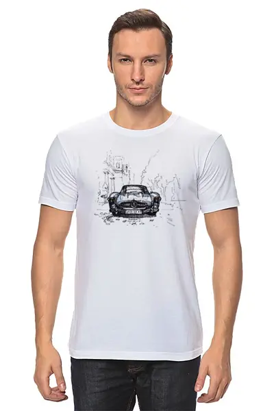 Заказать мужскую футболку в Москве. Футболка классическая Mercedes-Benz 300SL от miks - готовые дизайны и нанесение принтов.