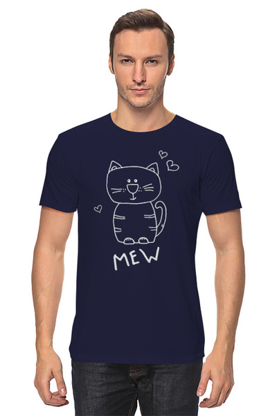 Заказать мужскую футболку в Москве. Футболка классическая Mew cat от skynatural - готовые дизайны и нанесение принтов.
