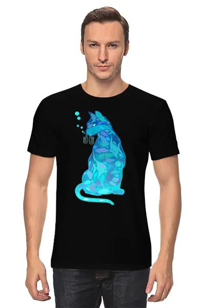 Заказать мужскую футболку в Москве. Футболка классическая Рыбки в кошке от Xieros - готовые дизайны и нанесение принтов.