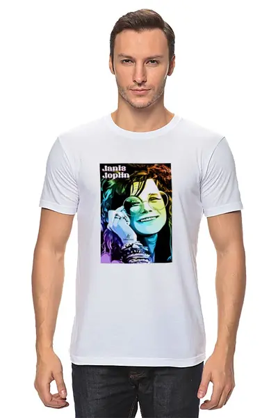 Заказать мужскую футболку в Москве. Футболка классическая Janis Joplin от Fedor - готовые дизайны и нанесение принтов.