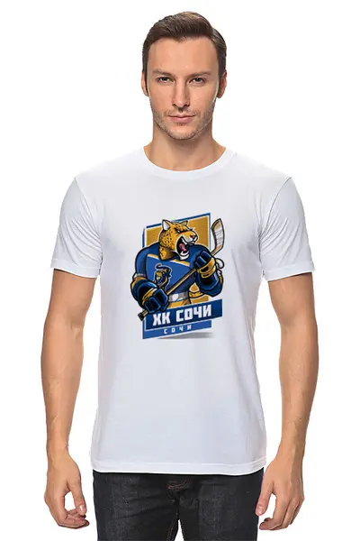 Заказать мужскую футболку в Москве. Футболка классическая ХК Сочи от Media M  - готовые дизайны и нанесение принтов.