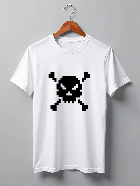 Заказать мужскую футболку в Москве. Футболка классическая Pixel Art Skull от artKash - готовые дизайны и нанесение принтов.