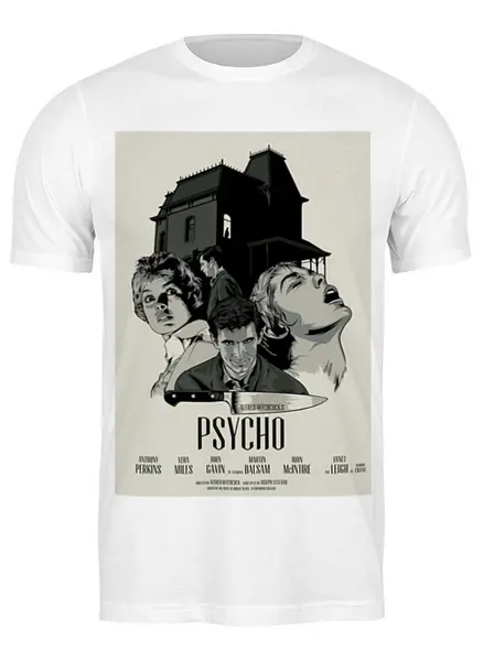 Заказать мужскую футболку в Москве. Футболка классическая Психо / Psycho от kino.printio.ru - готовые дизайны и нанесение принтов.