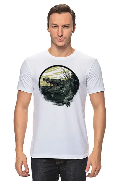 Заказать мужскую футболку в Москве. Футболка классическая Крокодил на охоте от Printinessa  - готовые дизайны и нанесение принтов.