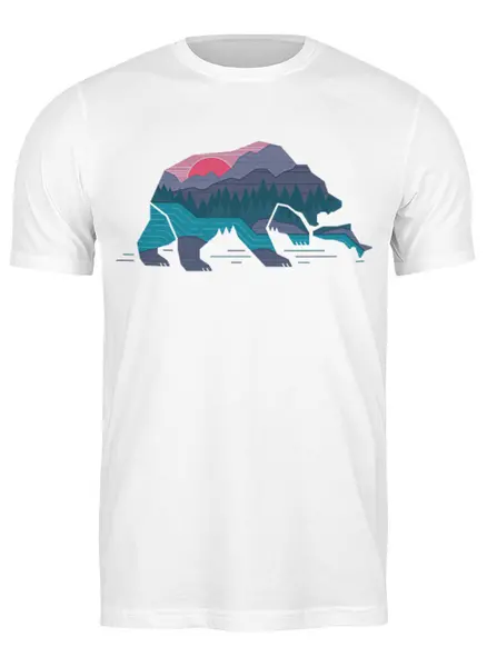 Заказать мужскую футболку в Москве. Футболка классическая Медведь на рыбалке от printik - готовые дизайны и нанесение принтов.