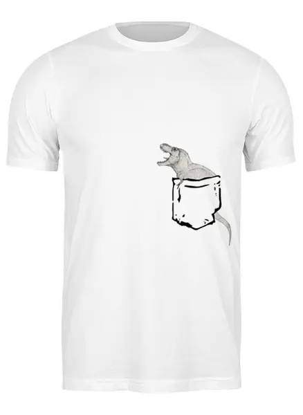 Заказать мужскую футболку в Москве. Футболка классическая Динозавр в кармане от Петр Золотухин - готовые дизайны и нанесение принтов.