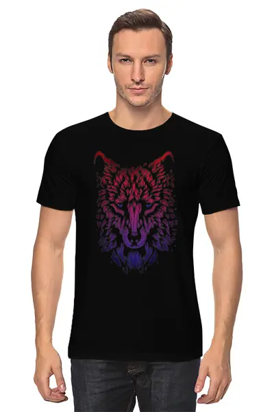 Заказать мужскую футболку в Москве. Футболка классическая Волк Wolf от Fix Print - готовые дизайны и нанесение принтов.