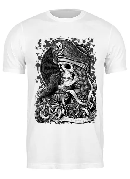 Заказать мужскую футболку в Москве. Футболка классическая Пират с вороном от T-shirt print  - готовые дизайны и нанесение принтов.