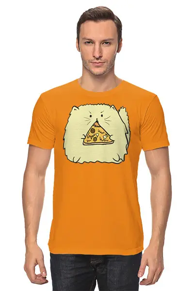 Заказать мужскую футболку в Москве. Футболка классическая Pizzacat от oneredfoxstore@gmail.com - готовые дизайны и нанесение принтов.